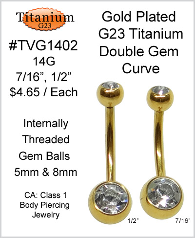 TVG1402 Gold Plated Titanium G23 Double Gem Curve MAIN