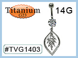 TVG1403 Titanium G23 Body Piercing Jewelry Double Gem Curve Gem Leaf Dangle THUMBNAIL