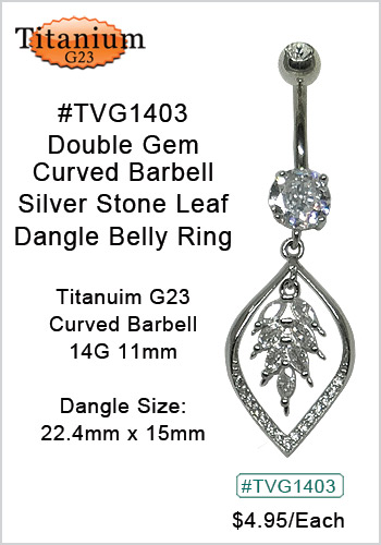 TVG1403 Titanium G23 Body Piercing Jewelry Double Gem Curve Gem Leaf Dangle MAIN