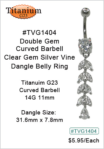TVG1404 Titanium G23 Body Piercing Jewelry Double Gem Curve Silver Clear Gem Vine MAIN