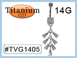 TVG1405 Titanium G23 Body Piercing Jewelry Double Gem Curve Silver Clear Gem Dangle THUMBNAIL