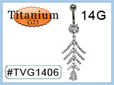 TVG1406 Titanium G23 Body Piercing Jewelry Double Gem Curve Silver Clear Gem Dangle THUMBNAIL