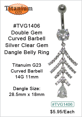 TVG1406 Titanium G23 Body Piercing Jewelry Double Gem Curve Silver Clear Gem Dangle MAIN