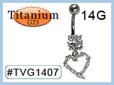 TVG1407 Titanium G23 Body Piercing Jewelry Double Gem Curve Silver Clear Gem Heart Dangle THUMBNAIL