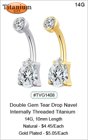 TVG1408 Titanium 23 - Double Gem Tear Drop Navel MAIN