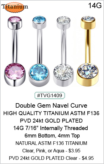 TVG1409 TITANIUM ASTM F136 PVD 24kt GOLD PLATED Double Gem Curve MAIN