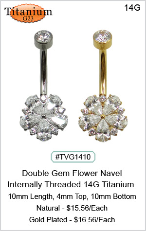 TVG1410 Titanium 23 - Double Gem Flower Navel MAIN