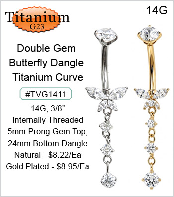TVG1411 Titanium G23 Butterfly Dangle Gem Curve MAIN