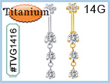 TVG1416 TITANIUM ASTM F136 PVD 24kt GOLD PLATED NAVEL GEM DANGLE THUMBNAIL