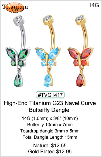 TVG1417 Butterfly Dangle Gem Curve Titanium ASTM F136 MAIN
