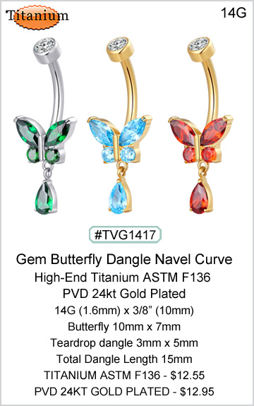 TVG1417 Butterfly Dangle Gem Curve Titanium ASTM F136 MAIN