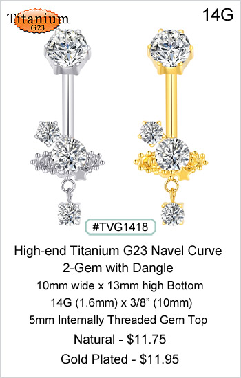 TVG1418 Titanium 23 - 2-Gem with Dangle Navel MAIN