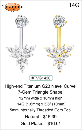 TVG1420 Titanium 23 - 7-Gem Triangle Shape Navel MAIN