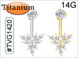 TVG1420 TITANIUM ASTM F136,  PVD 24kt GOLD PLATED - 7-Gem Triangle Shape Navel THUMBNAIL