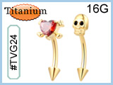 TGV24 - Skull and Heart Curves - PVD 24kt Gold Plated Titanium ASTM F136 16G THUMBNAIL