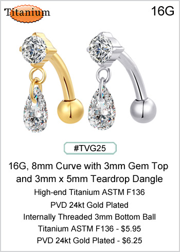 TVG25 Titanium ASTM F136 Top Dangle Tear Gem Curve MAIN