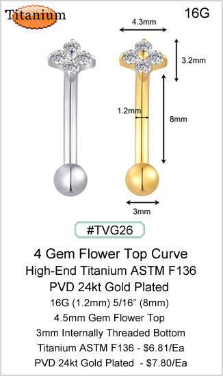 TVG26 4 Gem Top Flower Curve Titanium ASTM F136 MAIN