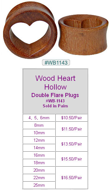 WB1143 Wood Heart Hollow Plugs MAIN