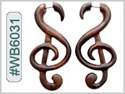 #WB6031 -  Narra Wood Music Note Fake Earring THUMBNAIL