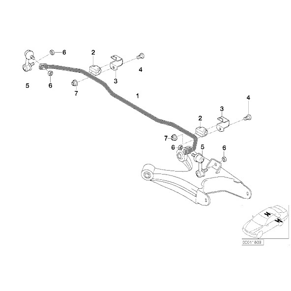 REAR swaybar with bushings for 1995-2001 E38 7-series (all) MAIN