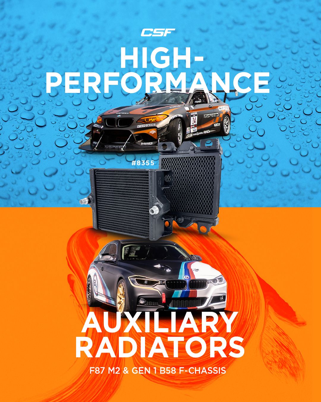 NEW CSF Auxiliary Radiators for F87 M2 & Gen 1 B58 — 42 mm All-Aluminum, Drop-In Fit MAIN