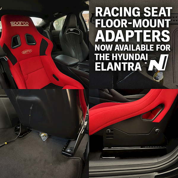 Interior installation showing VAC Motorsports seat brackets and Sparco racing seat in Elantra N. SWATCH
