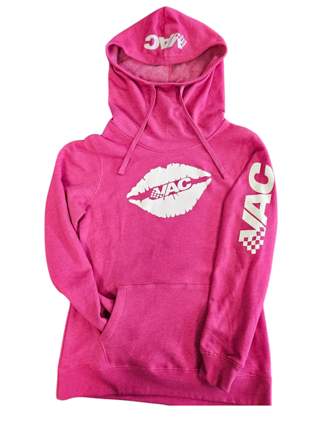 Pink GTR Race Hoodie for women with VAC lips graphic – front thumbnail. SWATCH
