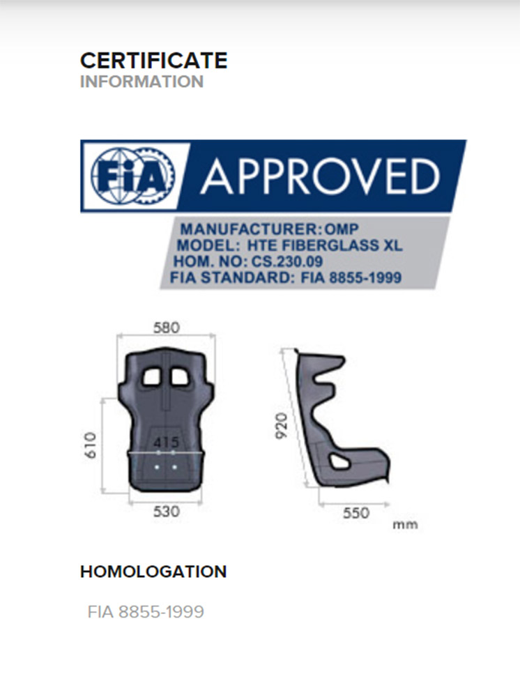 OMP HTE-R XL Fiberglass Race Seat SWATCH
