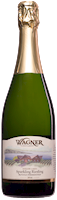 Bottle of Sparkling Riesling wine with our vinifera wine label featuring our distinctive Octagon shaped winery. THUMBNAIL