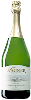 Bottle of Sparkling Riesling wine with our vinifera wine label featuring our distinctive Octagon shaped winery. THUMBNAIL