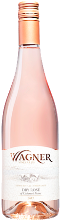 A bottle of our light pink Dry Rosé of Cabernet Franc with our vinifera label featuring our Octagon shaped winery. MAIN
