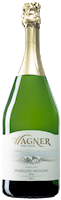 Bottle of Sparkling Riesling wine with our vinifera wine label featuring our distinctive Octagon shaped winery. THUMBNAIL