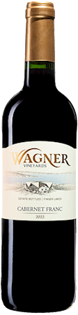 Bottle of Cabernet Franc: A dry bordeaux style red with our vinifera wine label featuring our Octagon shaped winery. MAIN