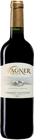 Bottle of Cabernet Sauvignon: A dry bordeaux style red with our vinifera wine label featuring our Octagon shaped winery MAIN