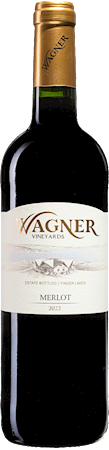 Bottle of Merlot wine with our vinifera wine label featuring our distinctive Octagon shaped winery. MAIN