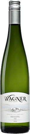 Bottle of Dry Riesling with our vinifera wine label featuring our distinctive Octagon shaped winery. MAIN
