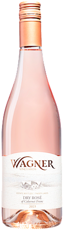 A bottle of our light pink Dry Rosé of Cabernet Franc with our vinifera label featuring our Octagon shaped winery. MAIN