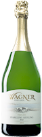 Bottle of Sparkling Riesling wine with our vinifera wine label featuring our distinctive Octagon shaped winery. THUMBNAIL