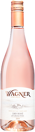 A bottle of our light pink Dry Rosé of Cabernet Franc with our vinifera label featuring our Octagon shaped winery. MAIN