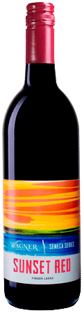 Bottle of Sunset Red wine with our Seneca Series label inspired by the sunsets on Seneca Lake MAIN
