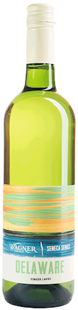 A bottle of our native white varietal, Delaware with our Seneca Series label inspired by the sunsets on Seneca Lake MAIN