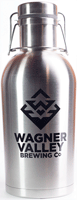 64oz Stainless Steel growler with the Wagner Valley Brewing Co Logo THUMBNAIL