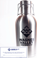 64oz Stainless Steel growler with the Wagner Valley Brewing Co Logo w/ Fill Certificate THUMBNAIL