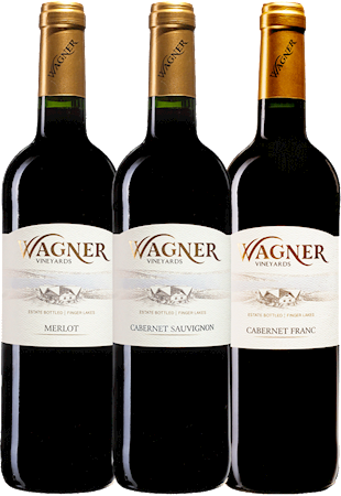 3 Bottle collection of our dry Bordeaux reds. One bottle each of Cabernet Franc, Cabernet Sauvignon, and Merlot MAIN