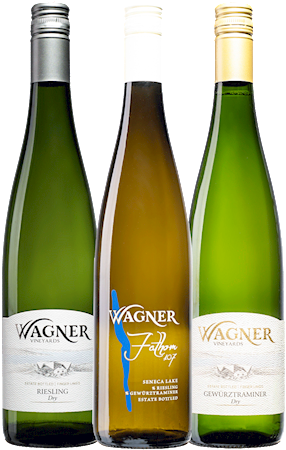 One bottle each of Riesling Dry, Gewurztraminer Dry, and Fathom 107 MAIN