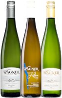One bottle each of Riesling Dry, Gewurztraminer Dry, and Fathom 107 MAIN