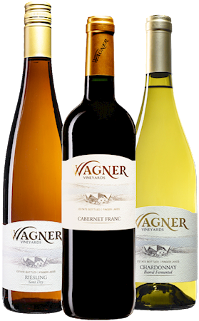 3 Bottle collection: One bottle each of Semi-Dry Riesling, Cabernet Franc, and Barrel Fermented Chardonnay. MAIN