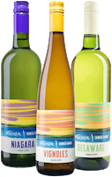 3 Bottle collection of some of our sweet and fruity wines. One bottle each of Niagara, Vignoles, and Delaware wines. MAIN