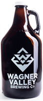 64oz Glass Jug growler with the Wagner Valley Brewing Co Logo THUMBNAIL