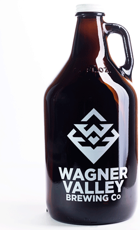64oz Glass Jug growler with the Wagner Valley Brewing Co Logo MAIN